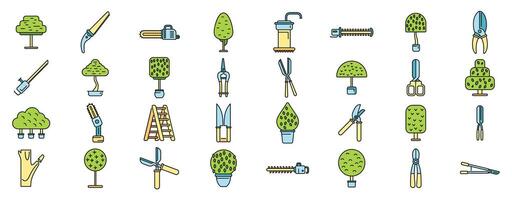 Tree trimming icons set color line vector