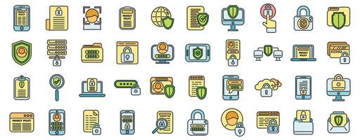 Privacy Policy icons set color line vector