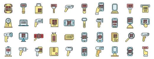 Code scanning icons set color line vector