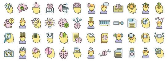Memory icons set color line vector
