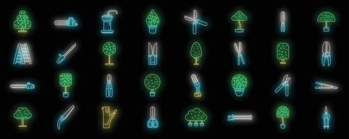 Tree trimming icons set neon vector