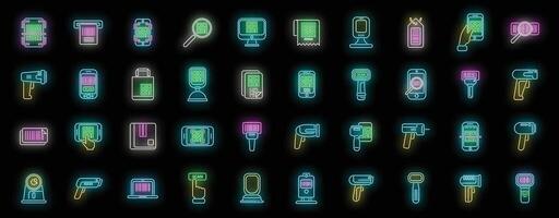 Code scanning icons set neon vector