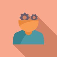 Flat design of a person with gears for brains symbolizing creativity and mental process vector
