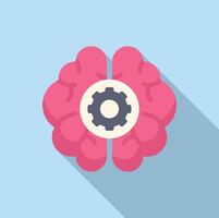 Flat design of a brain with a cogwheel, symbolizing brainstorming and mental processing vector
