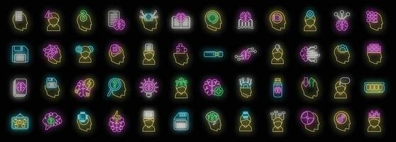 Memory icons set neon vector