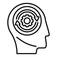 Linear icon illustrating the concept of thought process, mental work, and cognitive function in the human head vector