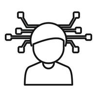 Black and white line art of a humanoid figure with neural network connections symbolizing ai vector
