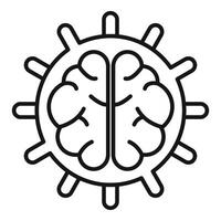 Black and white icon illustrating a brain in the form of a cogwheel, symbolizing mental work and intellect vector