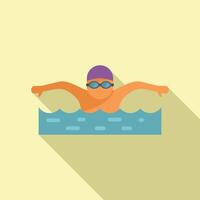 graphic of an athlete performing the butterfly stroke in a pool with stylized waves vector