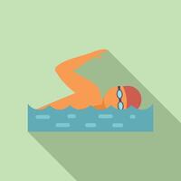 Flat design of a person swimming freestyle in a pool, with long shadow effect vector