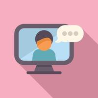 Flat design of person on computer screen engaging in a virtual conversation vector
