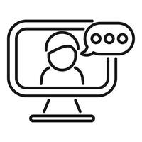 Line art icon depicting person with headset for virtual assistance vector