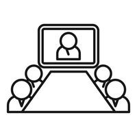 Business team having conference meeting with remote colleague outline vector