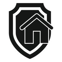 Black shield protecting house icon representing home security system vector