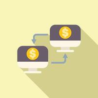 Two computers exchanging money online representing online banking concept vector