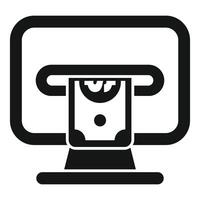 Online atm money withdraw icon, inserting cash in computer vector