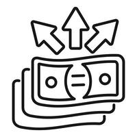 Money increasing value with upward arrows over banknotes stack vector