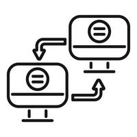 Two computers exchanging data transferring files through network vector