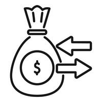 Money bag exchanging funds with arrows indicating financial transaction vector