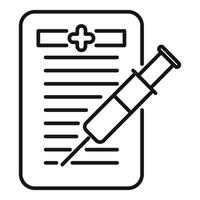 Simple icon of a medical prescription form with a syringe lying on top vector