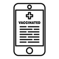 Smartphone showing vaccination document with cross symbol and text vector