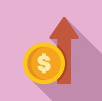 Dollar coin increasing its value with upward arrow vector