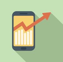 Smartphone showing growing chart and red arrow going up vector