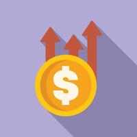 Dollar coin increasing in value with upward arrows vector