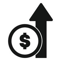 Dollar sign increasing its value with upward arrow vector