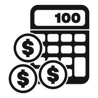 Calculator displaying number one hundred with three dollar coins representing financial success vector