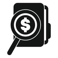 Magnifying glass searching for dollar currency in folder icon vector