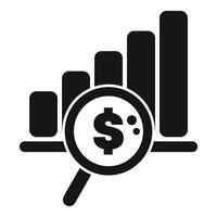 Magnifying glass analyzing financial growth chart with rising bars vector