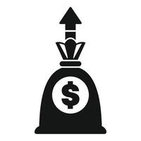 Money bag increasing value with upward arrow icon vector