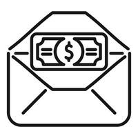Open mail envelope containing dollar bill for sending money online vector