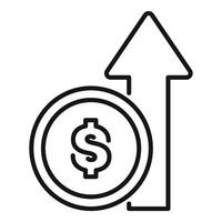 Dollar coin increasing its value with up arrow vector