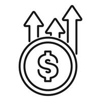 Dollar coin increasing its value with upward arrows vector