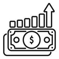 Dollar banknote increasing its value with growing graph vector