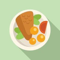 Delicious grilled salmon steak served on plate with vegetables icon vector
