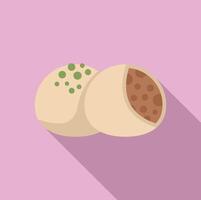Two pieces of mochi with red bean paste filling are lying on pink background vector