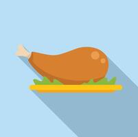Roasted chicken leg lying on tray with lettuce leaves vector