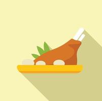 Roasted chicken leg with potatoes on a plate icon vector