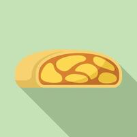 Apple strudel with delicious filling is lying on a green background vector