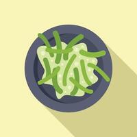 Green bean salad on a plate with creamy sauce and long shadow vector