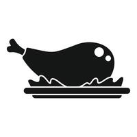 Whole roasted chicken on platter with garnish icon vector
