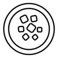 Round plate with croutons floating in soup line icon vector