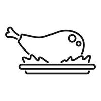 Cooked chicken on platter with garnish minimalist line art icon vector