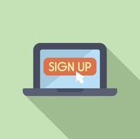 Mouse cursor clicking sign up button on laptop screen vector