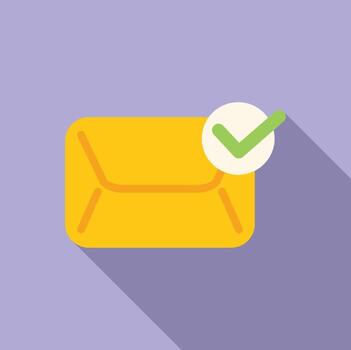 Yellow mail envelope with green check mark icon showing received message vector