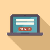 Laptop showing sign up form on screen for creating account vector