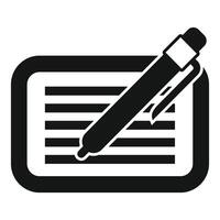 Pen writing on paper pad icon, simple style vector